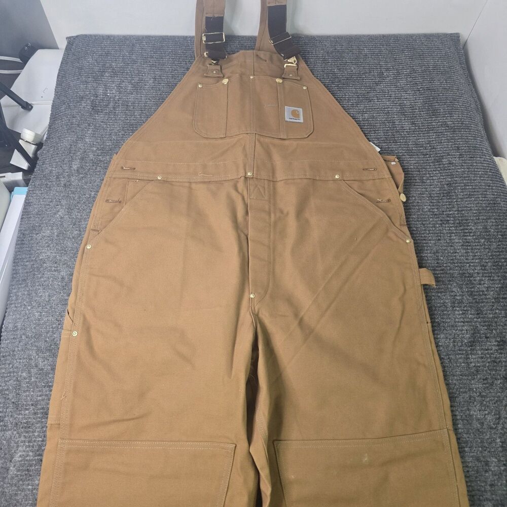 Carhartt R05 BRN Double Knee Overalls Men’s 42x32 Brown Duck Bibs Canvas USA VTG